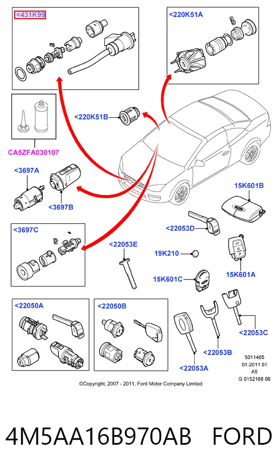 4M5AA16B970AB Ford Trinco de fecho da capota