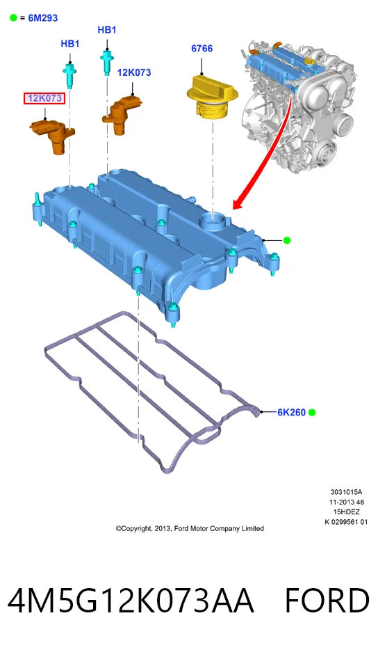 4M5G12K073AA Ford Sensor de posição da árvore distribuidora