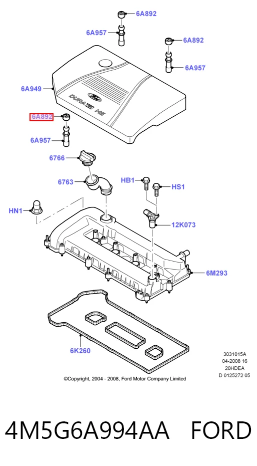 4M5G6A994AA Ford Coxim de tampa decorativa de motor
