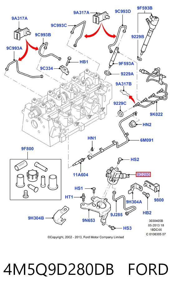 4M5Q9D280DB Ford Sensor de pressão de combustível