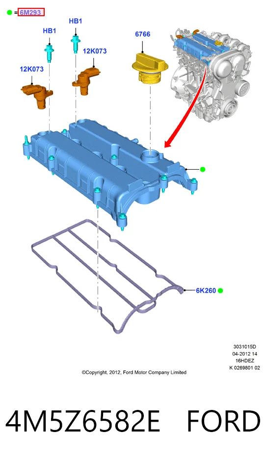 4M5Z6582E Ford Tampa de válvulas