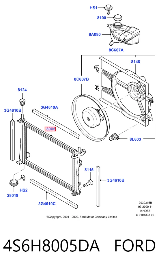 4S6H8005DA Ford Radiador de esfriamento de motor