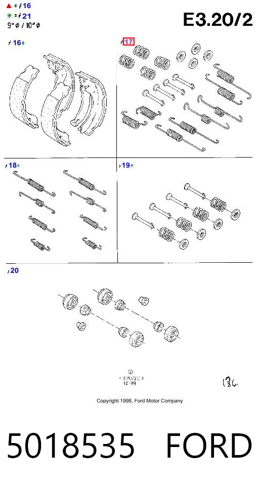 Kit de montagem das sapatas traseiras de tambor Ford Sierra II BNG