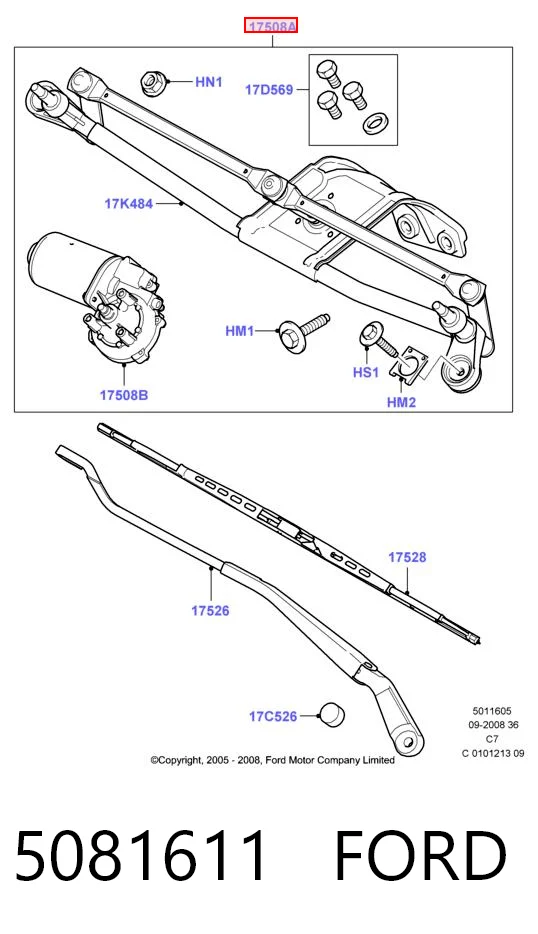 Trapézio de limpador pára-brisas para Ford Connect TOURNEO PU2