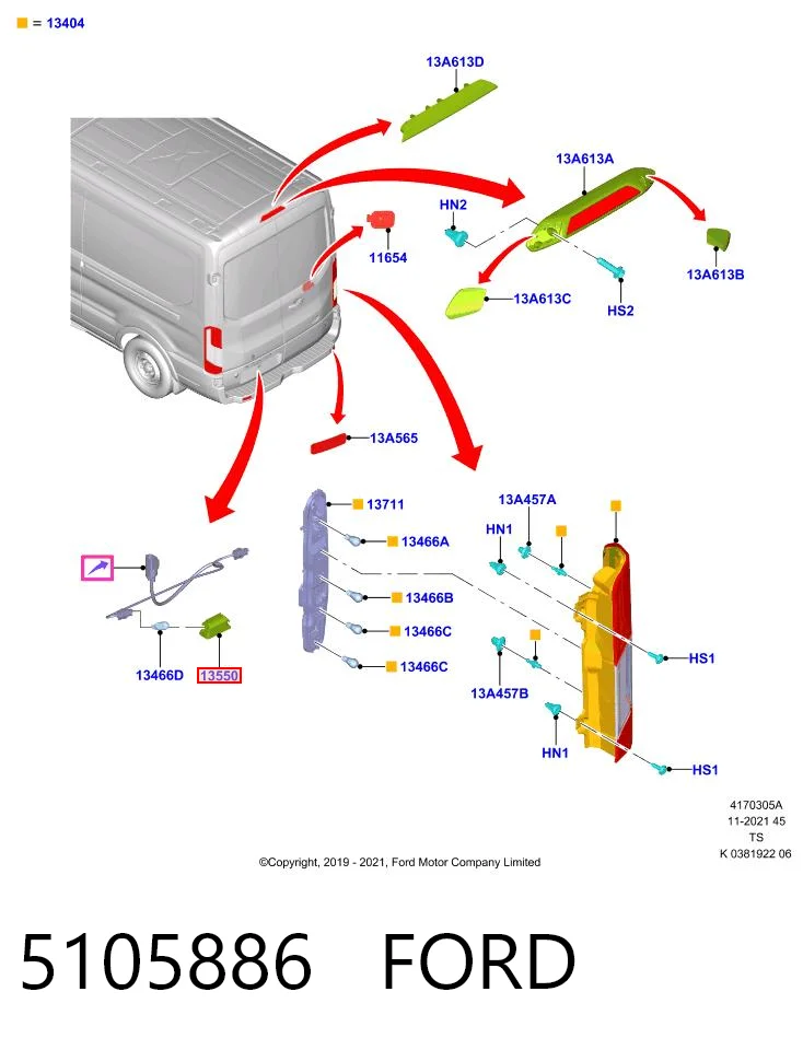 5105886 Ford Lanterna da luz de fundo de matrícula traseira