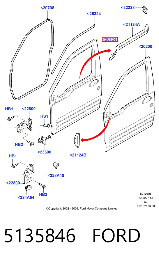 Porta dianteira esquerda para Ford Connect TOURNEO PU2