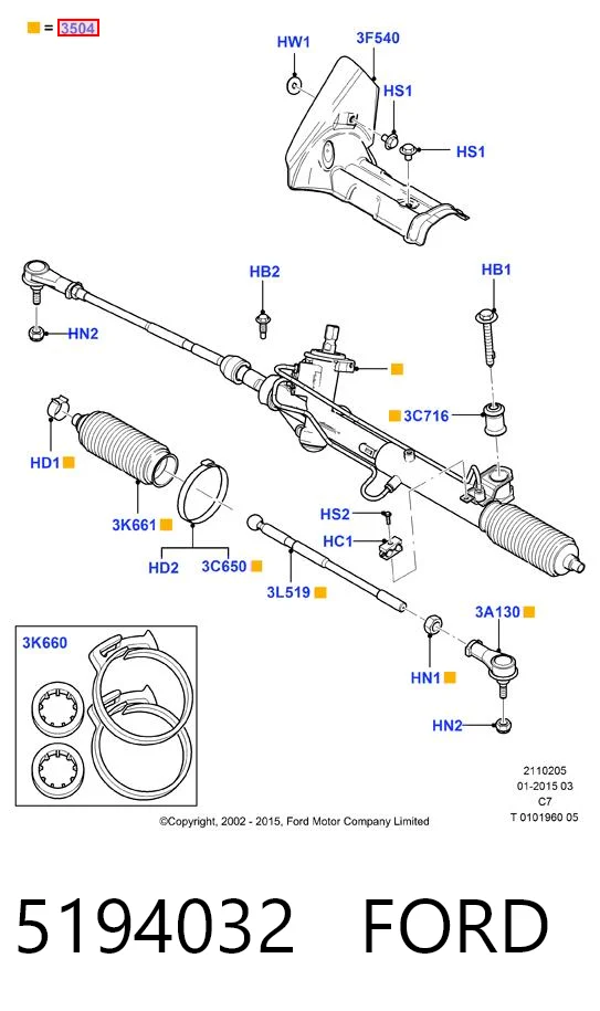 5194032 Ford Cremalheira da direção