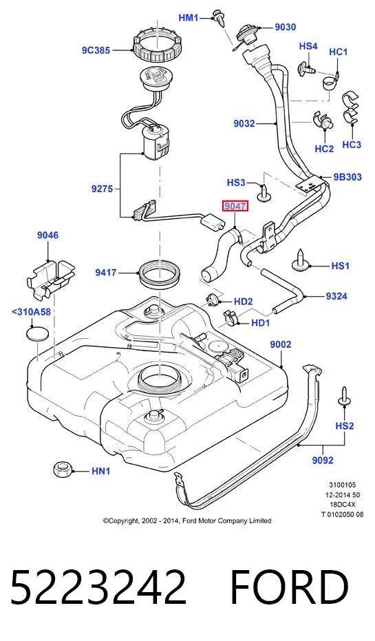 5223242 Ford Cano derivado de tanque, para o gargalo de enchimento