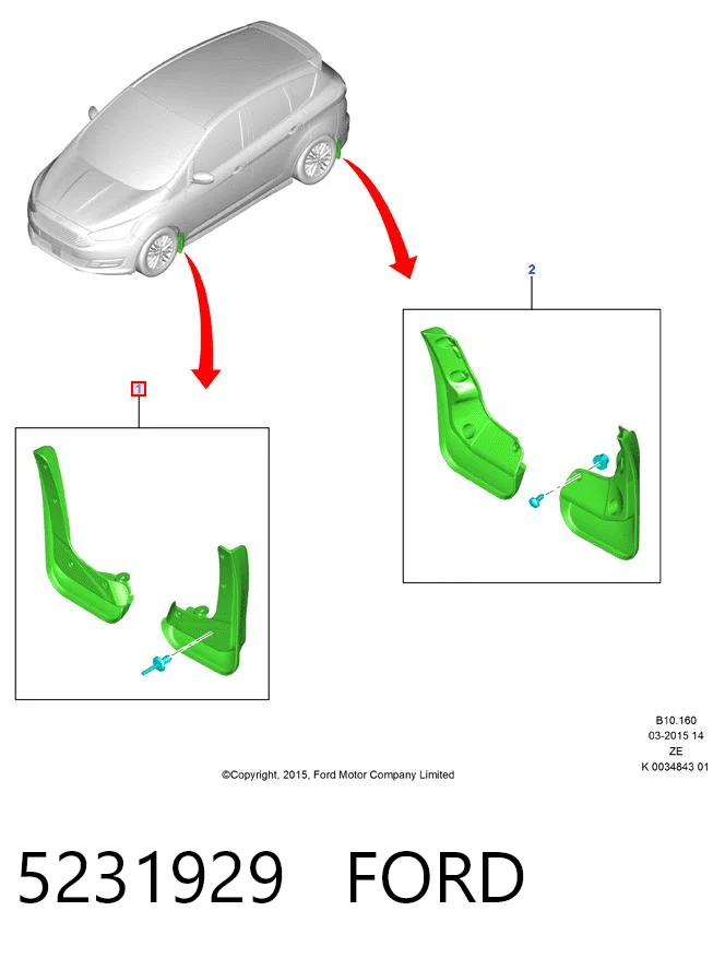 Protetores de lama dianteiros, kit para Ford C-Max CB7