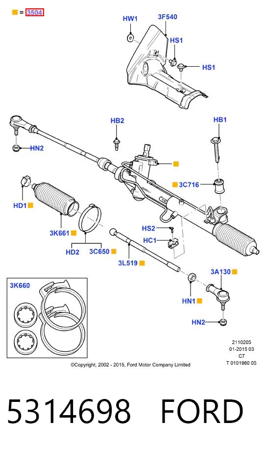 5314698 Ford Cremalheira da direção