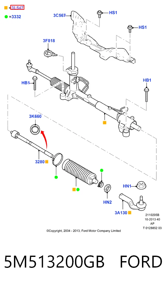 5M513200GB Ford Cremalheira da direção