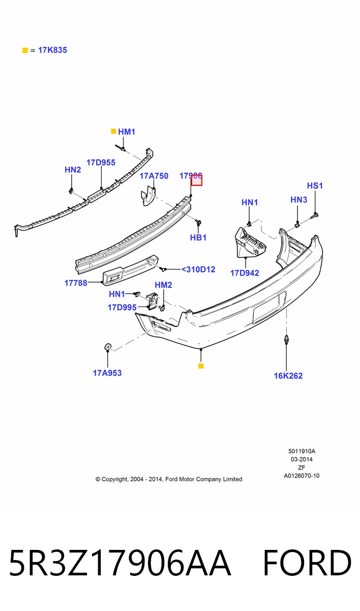 Reforçador do pára-choque traseiro para Ford Mustang  