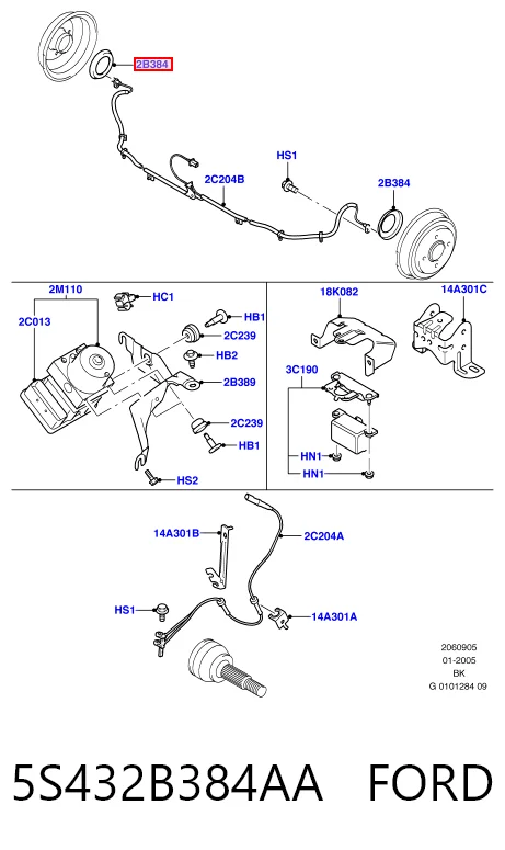 5S432B384AA Ford Anel de ABS