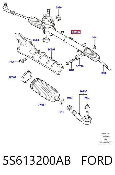 5S613200AB Ford Cremalheira da direção