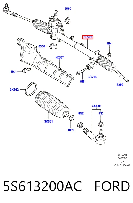 5S613200AC Ford Cremalheira da direção