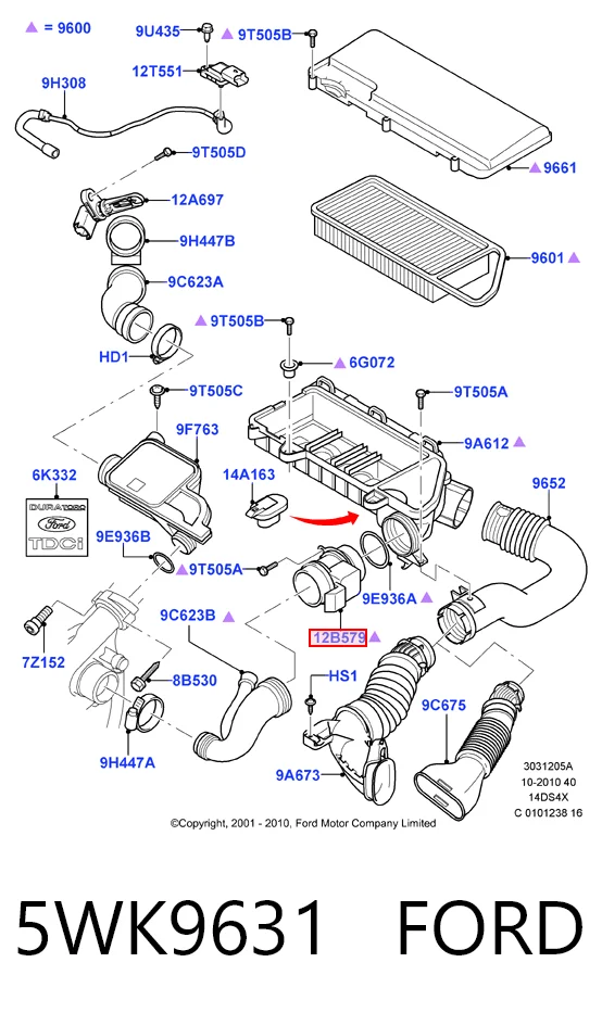 5WK9631 Ford Sensor de fluxo (consumo) de ar, medidor de consumo M.A.F. - (Mass Airflow)