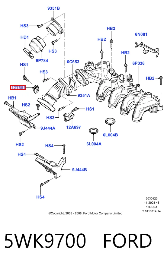 5WK9700 Ford Sensor de pressão no coletor de admissão, MAP