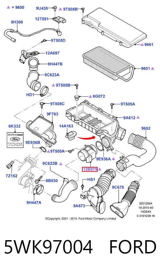 5WK97004 Ford Sensor de fluxo (consumo) de ar, medidor de consumo M.A.F. - (Mass Airflow)