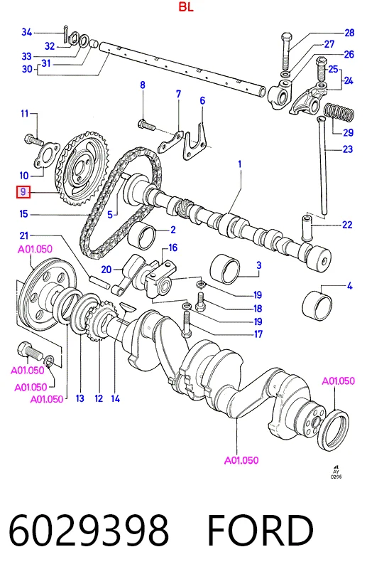 6029398 Ford Engrenagem de cadeia da roda dentada da árvore distribuidora de motor