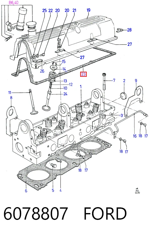 Vedante de tampa de válvulas de motor Ford Transit III V