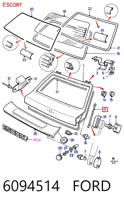 Compre Amortecedor de tampa de porta-malas (de 3ª/5ª porta traseira) Ford Escort 