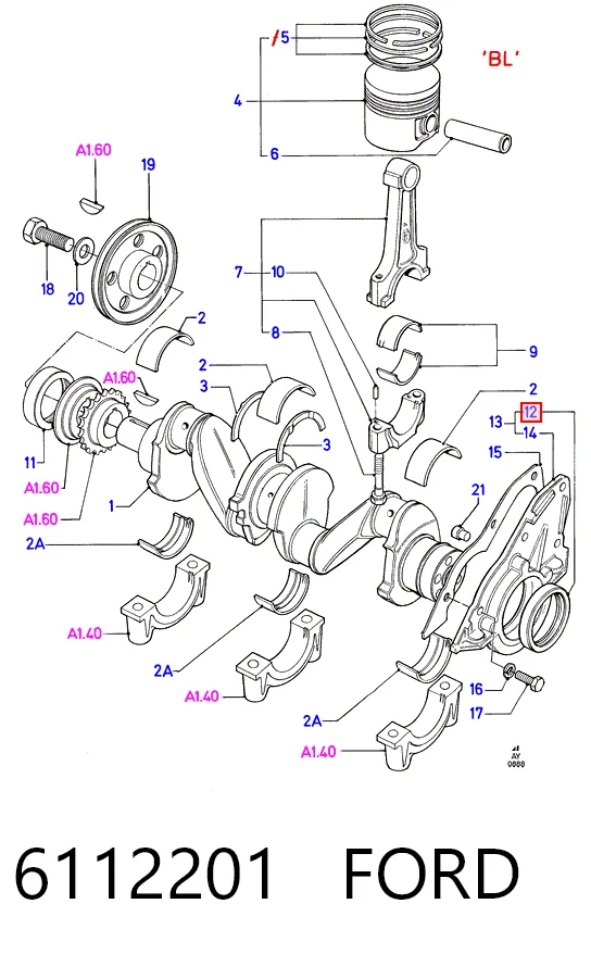 6112201 Ford Vedação traseira de cambota de motor