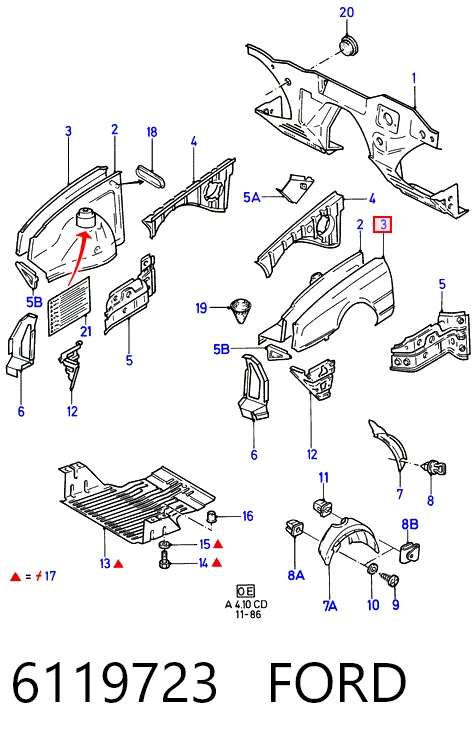 Pára-lama dianteiro direito para Ford Sierra GBC