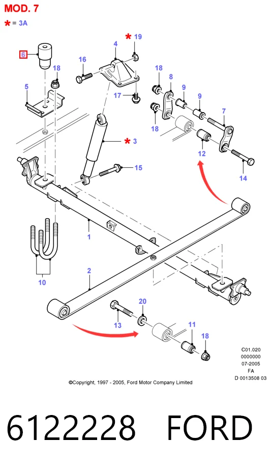 6122228 Ford Pára-choque (grade de proteção) de amortecedor traseiro