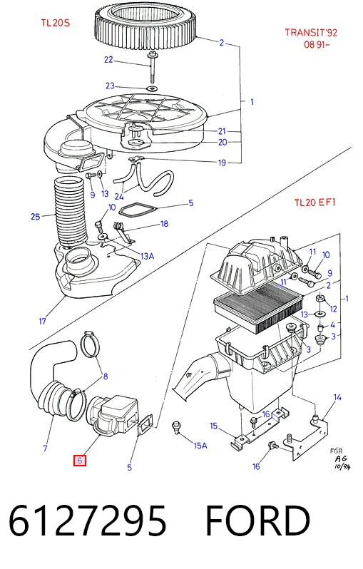 Sensor de fluxo (consumo) de ar, medidor de consumo M.A.F. - (Mass Airflow) para Ford Transit IV T