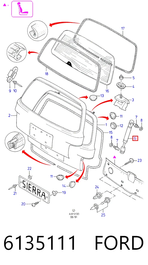 Amortecedor de tampa de porta-malas (de 3ª/5ª porta traseira) Ford Sierra  BNG ao melhor preço