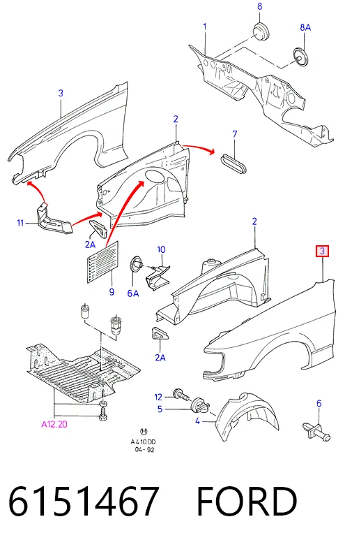 Pára-lama dianteiro direito para Ford Sierra GBC,GBG