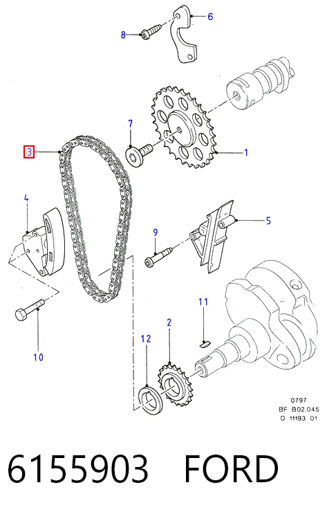 Cadeia do mecanismo de distribuição de gás Ford Transit IV E