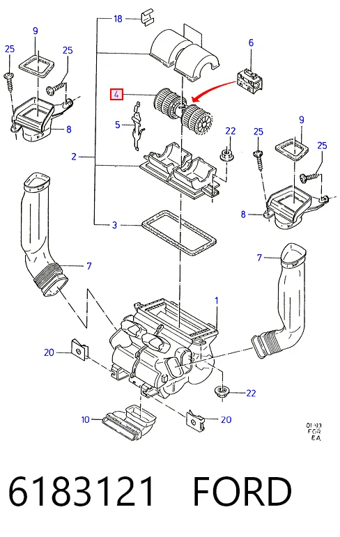 Motor de ventilador de forno (de aquecedor de salão) para Ford Escort VII GAL, AFL
