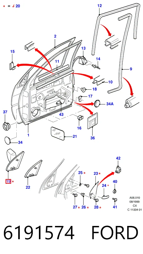  Espelho de retrovisão esquerdo Ford Fiesta Mk3 hatchback (GFJ) (1989 - 1995) Mk3