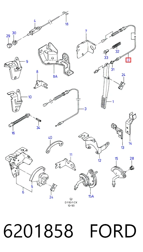 Cabo/pedal de gás (de acelerador) para Ford Fiesta F3L, F5L