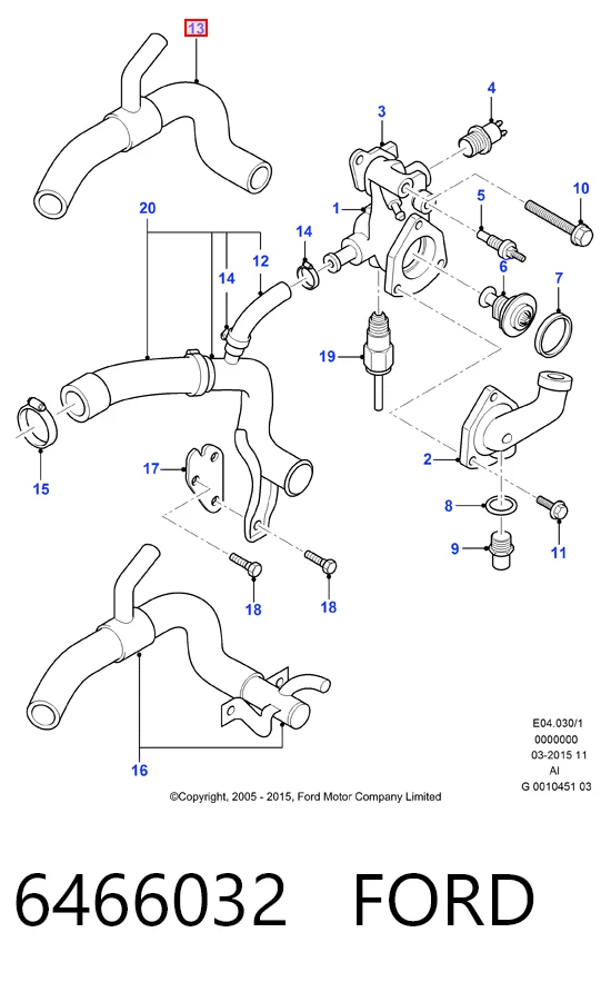 Mangueira (cano derivado) do sistema de esfriamento para Ford Fiesta Mk3 GFJ
