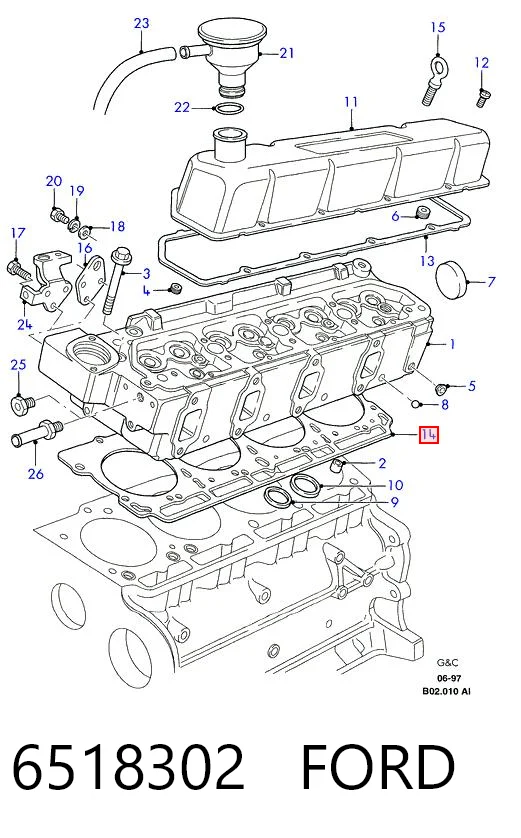 Vedante de cabeça de motor (CBC) Ford Transit IV T