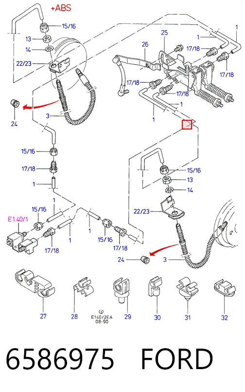  Mangueira do freio dianteira Ford Escort '95 сaixa (AVL) (1995 - 2001) '95