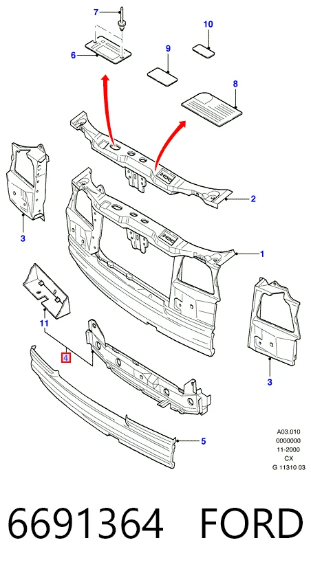 Reforçador do pára-choque dianteiro para Ford Fiesta GFJ