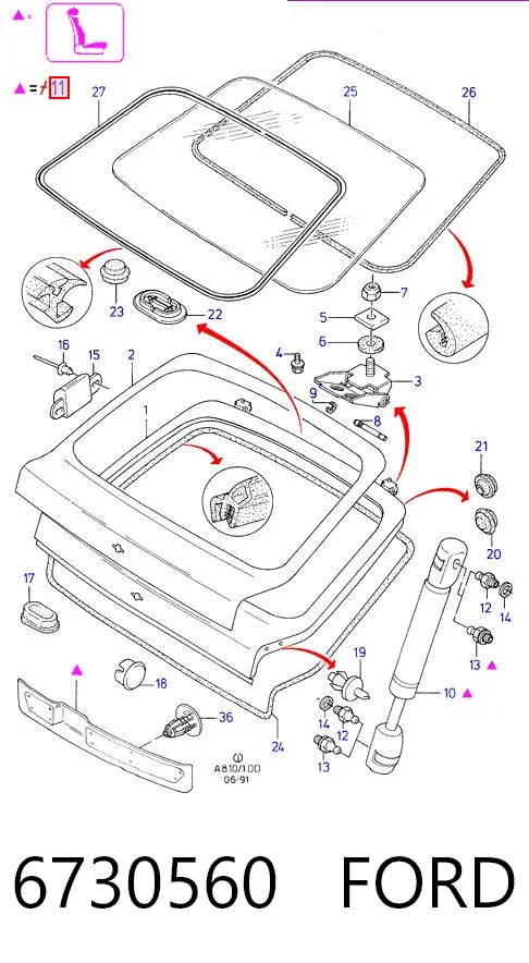 Amortecedor de tampa de porta-malas (de 3ª/5ª porta traseira) para Ford Sierra II GBG, GB4