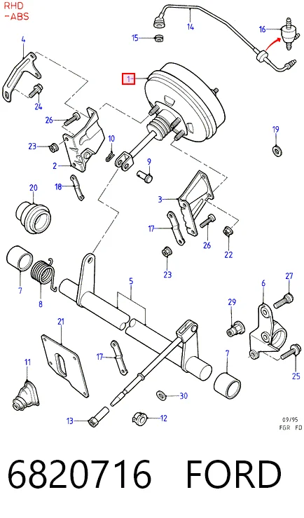  Reforçador dos freios a vácuo Ford Mondeo I hatchback (GBP) (1993 - 1996) I