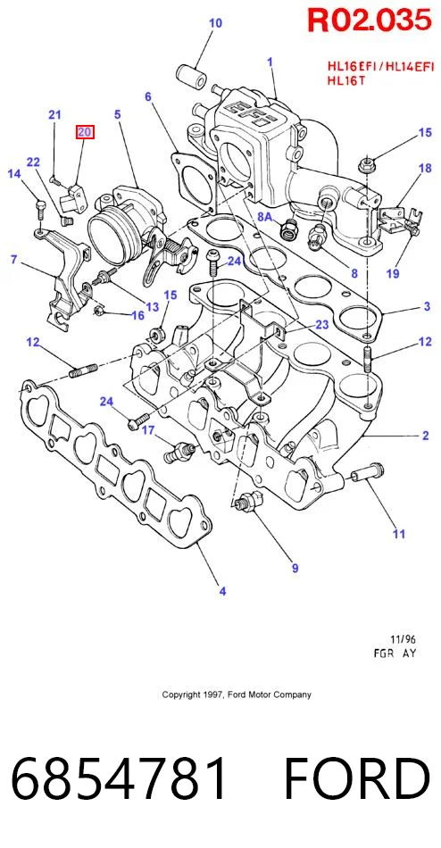 6854781 Ford Sensor de posição da válvula de borboleta (potenciômetro)