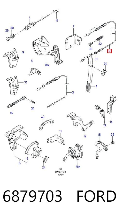 Cabo/pedal de gás (de acelerador) para Ford Fiesta COURIER F3L, F5L