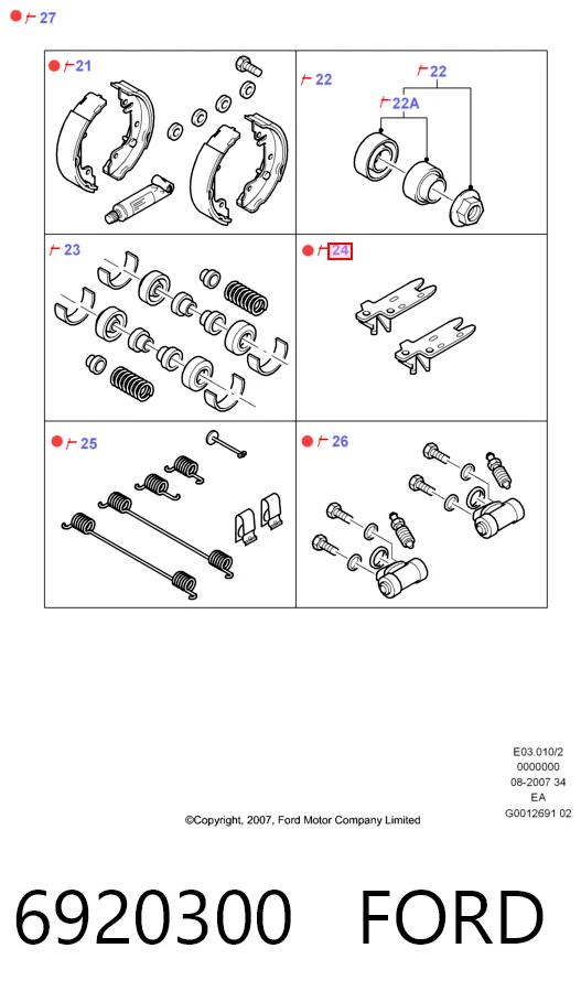 Mecanismo de aproximação (de auto-aproximação) das sapatas de tambor (kit de reparação levadiça) para Ford Ka  RBT