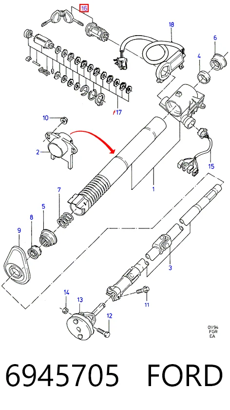 Trinco de fecho de ignição para Ford Escort GAL