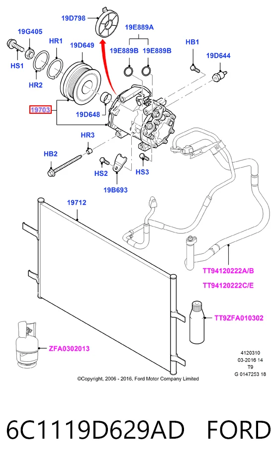 6C1119D629AD Ford Compressor de aparelho de ar condicionado