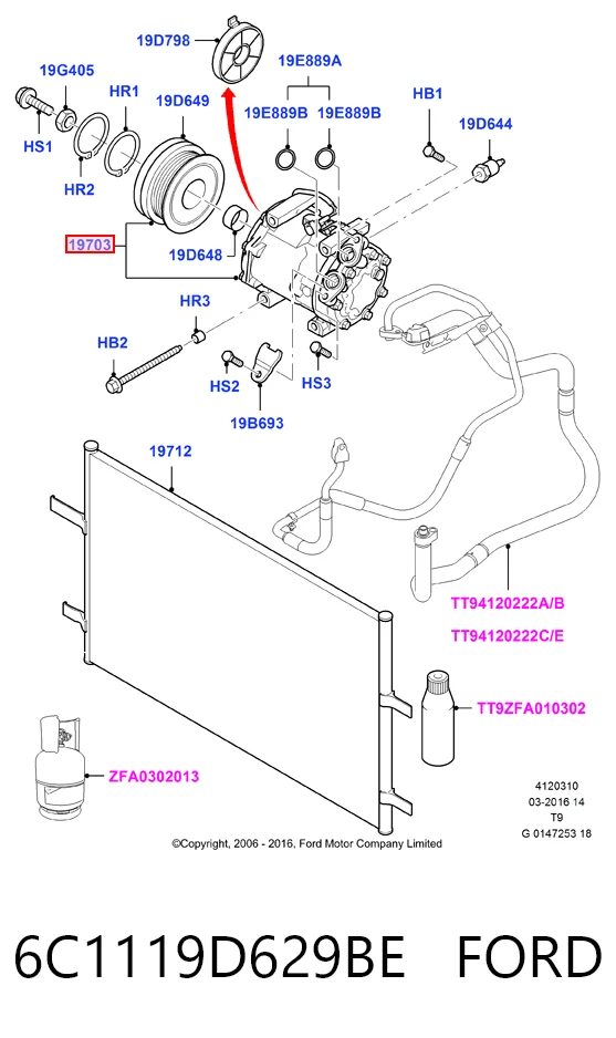 6C1119D629BE Ford Compressor de aparelho de ar condicionado