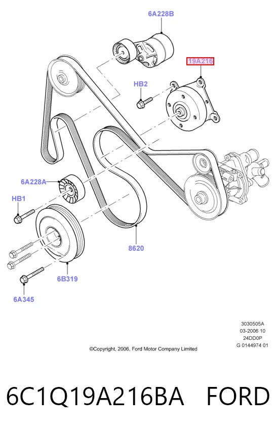 6C1Q19A216BA Ford Rolo parasita da correia de transmissão