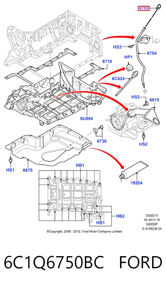 6C1Q6750BC Ford Sonda (indicador) do nível de óleo no motor