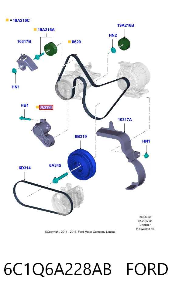 6C1Q6A228AB Ford Reguladora de tensão da correia de transmissão